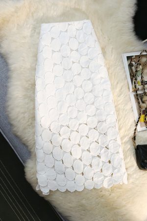 Vintage French Hollow-Out Tassel Midi Skirt with 3D Lace Polka Dots â€“ Elegant Boho Style for Effortless Chic Looks