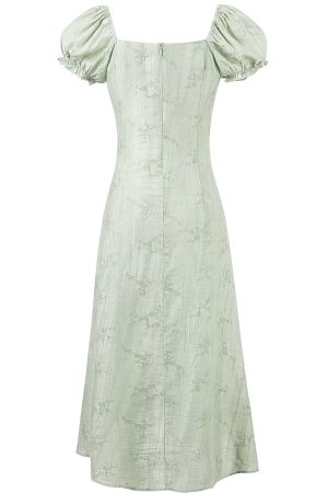 Vintage French Jacquard Square Neck Asymmetrical Long Dress for Women - Elegant Summer Fashion 2025