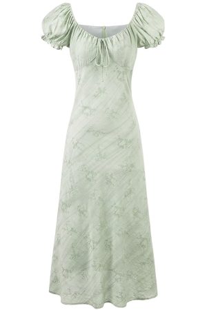 Vintage French Jacquard Square Neck Asymmetrical Long Dress for Women - Elegant Summer Fashion 2025