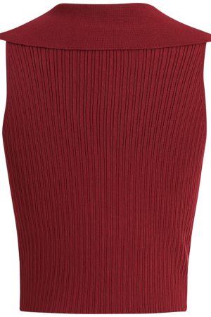 Vintage French Knitted V-Neck Red Sleeveless Halter Top - 2025 Early Spring Korean Style Women's Fashion