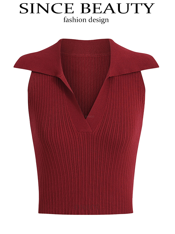 Vintage French Knitted V-Neck Red Sleeveless Halter Top - 2025 Early Spring Korean Style Women's Fashion Vintage French Knitted V-Neck Red Sleeveless Halter Top - 2025 Early Spring Korean Style Women's Fashion