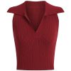 Vintage French Knitted V-Neck Red Sleeveless Halter Top - 2025 Early Spring Korean Style Women's Fashion