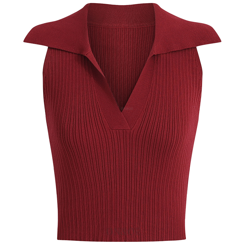 Vintage French Knitted V-Neck Red Sleeveless Halter Top - 2025 Early Spring Korean Style Women's Fashion Vintage French Knitted V-Neck Red Sleeveless Halter Top - 2025 Early Spring Korean Style Women's Fashion