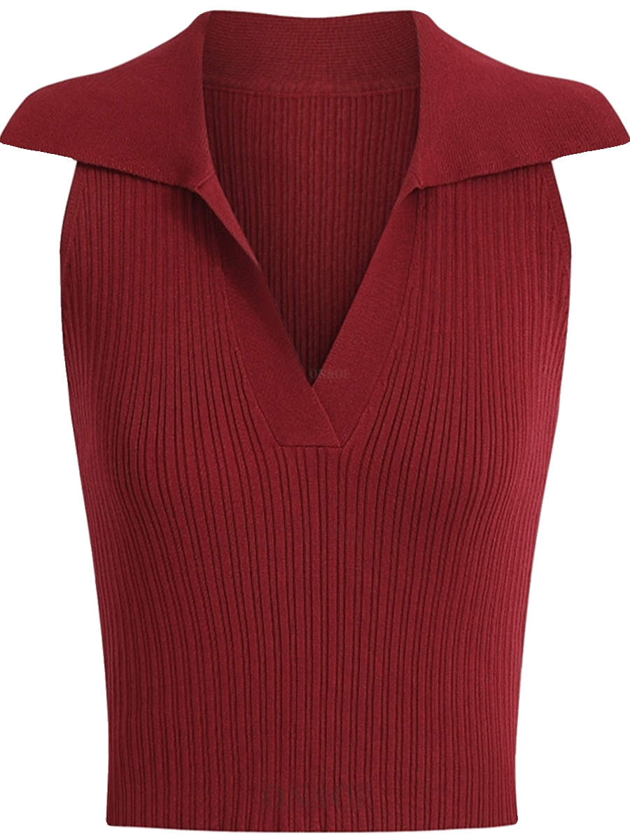 Vintage French Knitted V-Neck Red Sleeveless Halter Top - 2025 Early Spring Korean Style Women's Fashion Vintage French Knitted V-Neck Red Sleeveless Halter Top - 2025 Early Spring Korean Style Women's Fashion