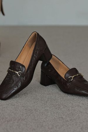 Vintage French Metal Buckle Loafers for Women - Versatile Square-Toe Chunky Heel Shoes