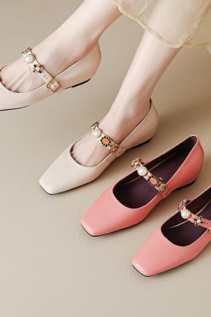 Vintage French One-Strap Square-Toe Flat Mary Jane Shoes for Women - Italian Style, Chic and Timeless Fashion Footwear