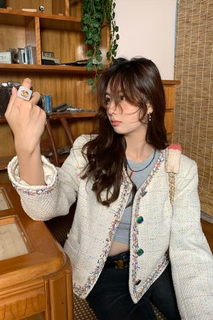 Vintage French Retro Suit Women's Spring Autumn Jacket and Skirt Two-Piece Set - Chic 90s Inspired Fashion