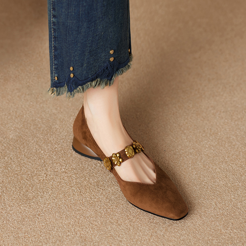 Vintage French Square Toe Mary Jane Shoes for Women - Genuine Leather Low Chunky Heel Flats for Commuting Vintage French Square Toe Mary Jane Shoes for Women - Genuine Leather Low Chunky Heel Flats for Commuting