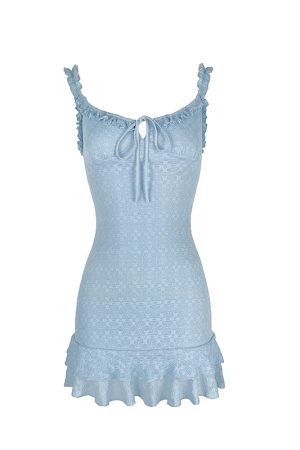 Vintage French Style Square Neck Sleeveless Slim Fit Stretch Lace Dress - Elegant 90s-Inspired Fashion