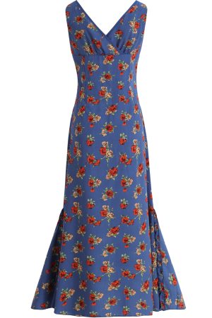 Vintage French-Style V-Neck Floral Dress for Women - Age-Reducing Blue Summer Dress, 2025 Collection