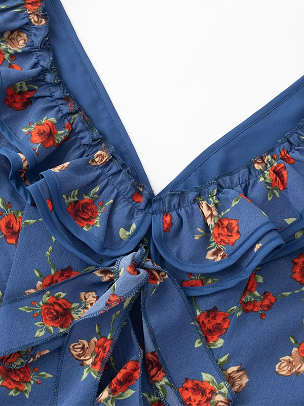 Vintage French-Style V-Neck Floral Dress for Women - Age-Reducing Blue Summer Dress, 2025 Collection Vintage French-Style V-Neck Floral Dress for Women - Age-Reducing Blue Summer Dress, 2025 Collection
