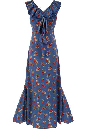Vintage French-Style V-Neck Floral Dress for Women - Age-Reducing Blue Summer Dress, 2025 Collection