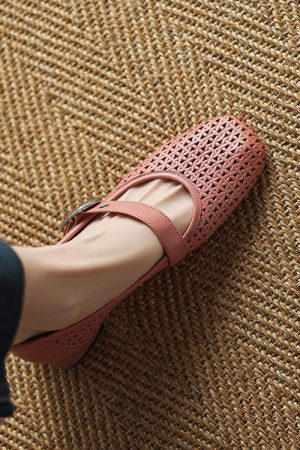 Vintage Genuine Leather Perforated Hollow-Out Single Strap Shoes for Women - Commuter Style, Italian Inspired, Trendy & Chic