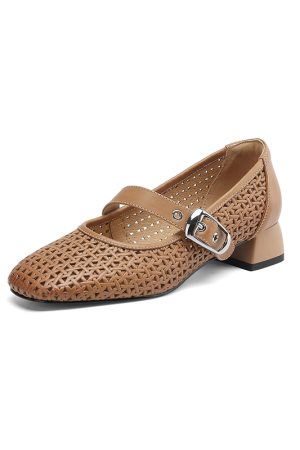 Vintage Genuine Leather Perforated Hollow-Out Single Strap Shoes for Women - Commuter Style, Italian Inspired, Trendy & Chic