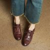 Vintage Genuine Leather Round-Toe Lace-Up Chunky Low Heel Shoes - Versatile Italian Style Footwear for Everyday Wear