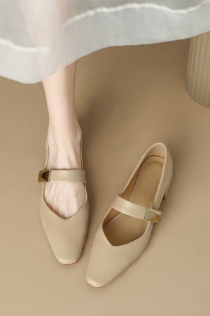 Vintage Genuine Leather Square-Toe Flats for Women - Comfortable Mid-Heel Summer Style 2025, Versatile Footwear