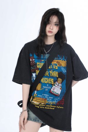 Vintage Gray Heavy-Duty Short Sleeve T-Shirt for Women â€“ Loose Fit American High Street Summer Top Trend