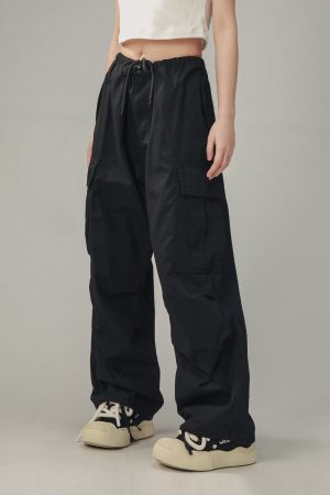 Vintage Gray Loose Fit Paratrooper Work Pants for Men and Women | Casual Floor-Length Niche Style Trousers