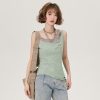 Vintage Green Fake Two-Piece Cami Top for Women - Summer Hot Girl Style, Ripped Design, Trendy Niche Fashion
