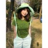 Vintage Green Letter Print Shoulder T-Shirt for Women, Slim Fit Short Sleeve Top, Trendy Summer Style