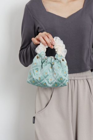 Vintage Green Mini Lace Handbag - Artistic Textured Crossbody Bag for Summer - Cute Niche Design