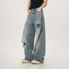 Vintage High Street Distressed Ripped Jeans for Women - Casual Wide-Leg Straight Loose Pants, Y2K Inspired Fashion