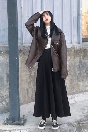 Vintage High-Waisted Black Flared Skirt for Women, Ankle-Length Slimming Design, Perfect for Spring and Summer 2025