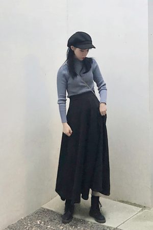 Vintage High-Waisted Black Flared Skirt for Women, Ankle-Length Slimming Design, Perfect for Spring and Summer 2025