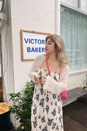 Vintage Ink Print Camisole Dress - High-Waisted Mid-Length Elegant Style - Gentle Temperament Fashion