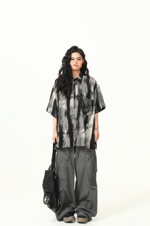 Vintage Ink Wash Tie-Dye Short Sleeve Shirt for Men and Women - Trendy Summer Streetwear, 90s Style Personality Tee