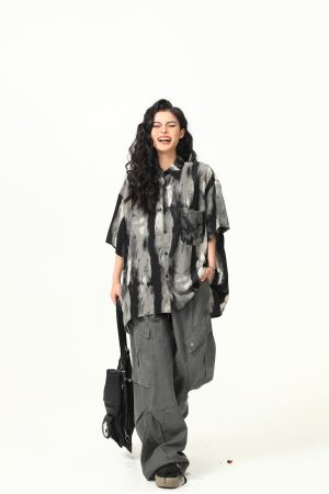 Vintage Ink Wash Tie-Dye Short Sleeve Shirt for Men and Women - Trendy Summer Streetwear, 90s Style Personality Tee