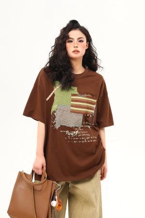 Vintage-Inspired American Patch Design Short Sleeve T-Shirt for Women - Trendy Summer Versatile Top