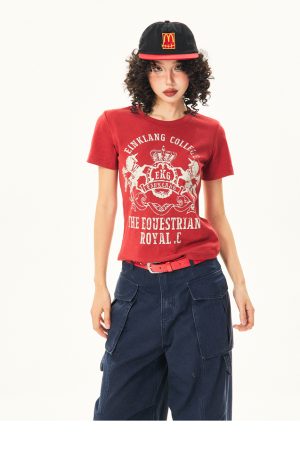 Vintage-Inspired American Printed Short Sleeve T-Shirt for Women - Summer Slim Fit Casual Top