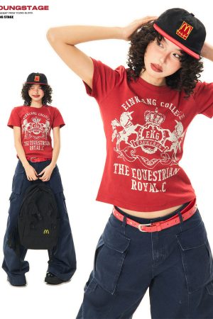 Vintage-Inspired American Printed Short Sleeve T-Shirt for Women - Summer Slim Fit Casual Top