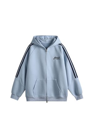 Vintage-Inspired Hooded Cardigan Sweatshirt for Couples - Unisex Loose Fit Zipper Jacket in Nostalgic Sports Style for Back to School