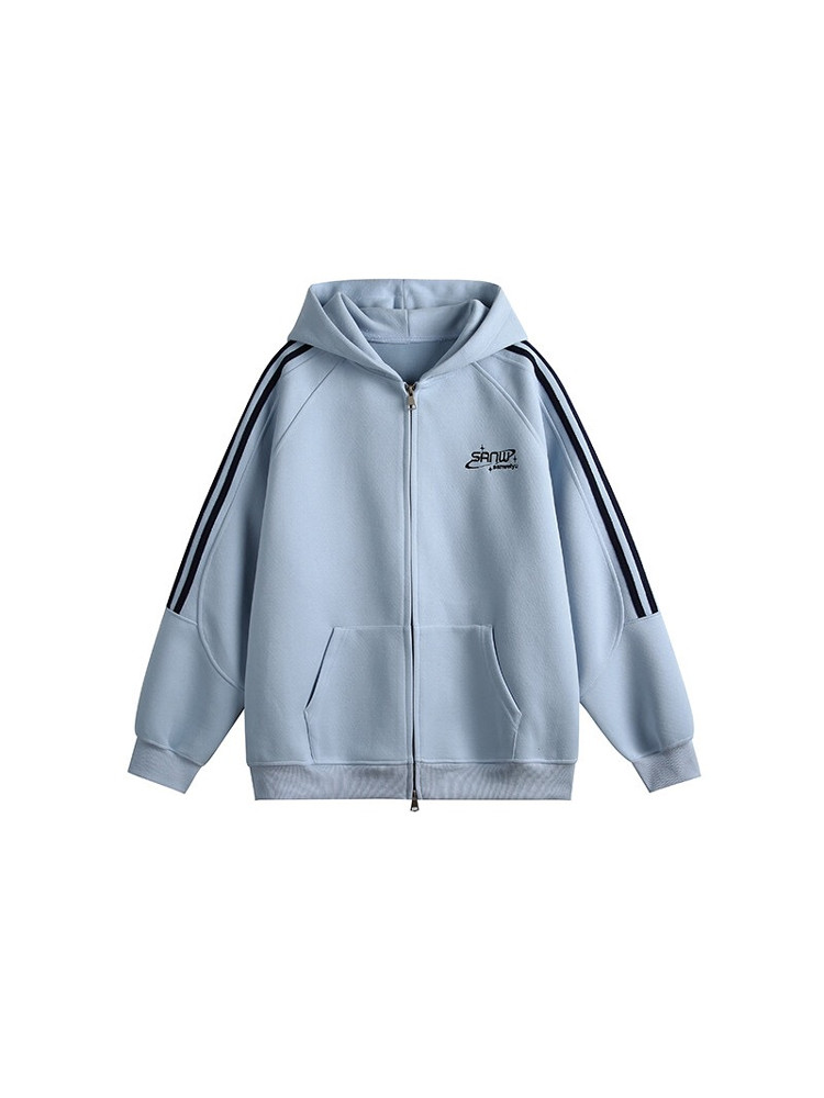 Vintage-Inspired Hooded Cardigan Sweatshirt for Couples - Unisex Loose Fit Zipper Jacket in Nostalgic Sports Style for Back to School Vintage-Inspired Hooded Cardigan Sweatshirt for Couples - Unisex Loose Fit Zipper Jacket in Nostalgic Sports Style for Back to School