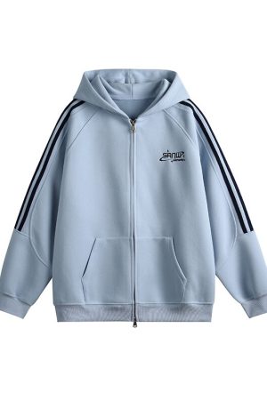 Vintage-Inspired Hooded Cardigan Sweatshirt for Couples - Unisex Loose Fit Zipper Jacket in Nostalgic Sports Style for Back to School