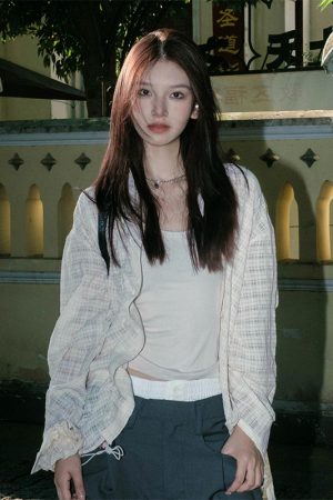 Vintage-Inspired Long Sleeve Drawstring Cardigan for Women - Textured Casual Top for Spring Fashion