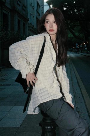 Vintage-Inspired Long Sleeve Drawstring Cardigan for Women - Textured Casual Top for Spring Fashion