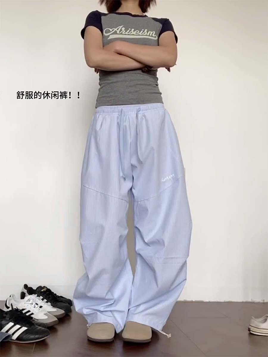 Vintage-Inspired Loose Pleated Jazz Dance Striped Wide-Leg Trousers for Women - Casual Sports Pants in American Style Vintage-Inspired Loose Pleated Jazz Dance Striped Wide-Leg Trousers for Women - Casual Sports Pants in American Style