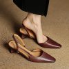 Vintage-Inspired Minimalist Genuine Leather Mid-Heel Sandals for Women - Hollow Design, Commuting Friendly, Chic OL Style
