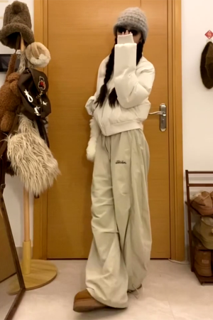 Vintage-Inspired Women's Loose Wide-Leg Work Pants, Pleated Curved Knife Jazz Dance Trousers with Drawstring, Floor-Length Casual Style