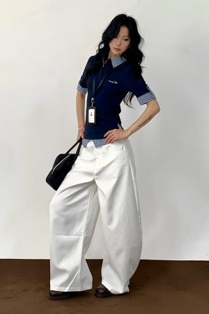 Vintage Inspired Women's Short Sleeve Polo Shirt, Summer Plaid Splicing Faux Two-Piece T-Shirt, Preppy Style, Slim Fit Top