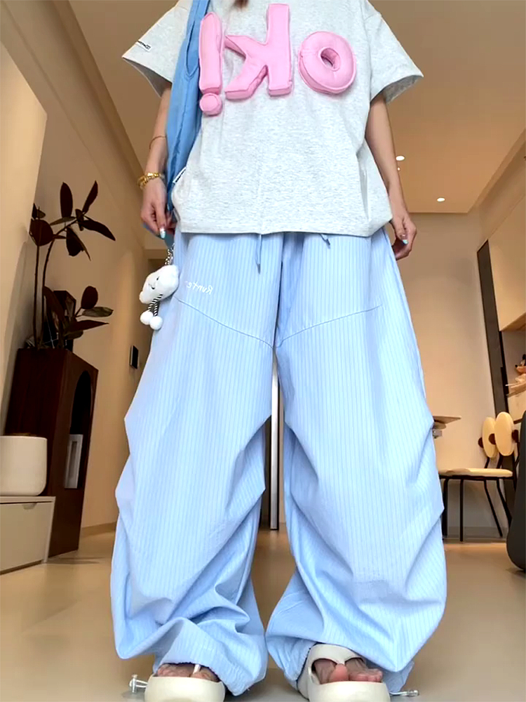 Vintage-Inspired Women's Wide-Leg Jazz Dance Pants, Loose Draped Striped Casual Sports Trousers for Summer Fashion Vintage-Inspired Women's Wide-Leg Jazz Dance Pants, Loose Draped Striped Casual Sports Trousers for Summer Fashion