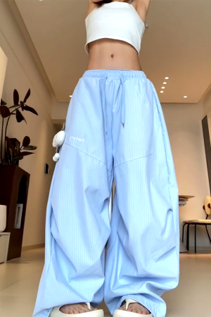 Vintage-Inspired Women's Wide-Leg Jazz Dance Pants, Loose Draped Striped Casual Sports Trousers for Summer Fashion