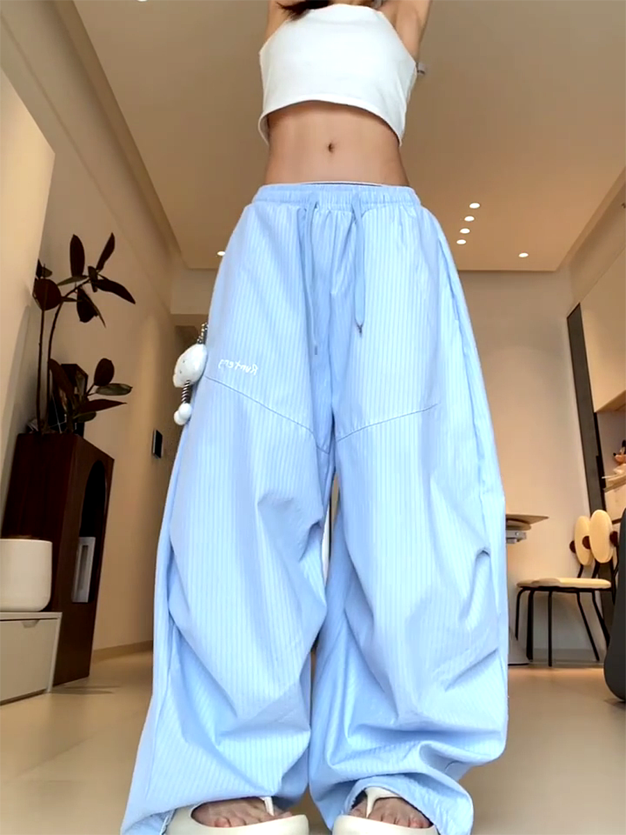 Vintage-Inspired Women's Wide-Leg Jazz Dance Pants, Loose Draped Striped Casual Sports Trousers for Summer Fashion Vintage-Inspired Women's Wide-Leg Jazz Dance Pants, Loose Draped Striped Casual Sports Trousers for Summer Fashion