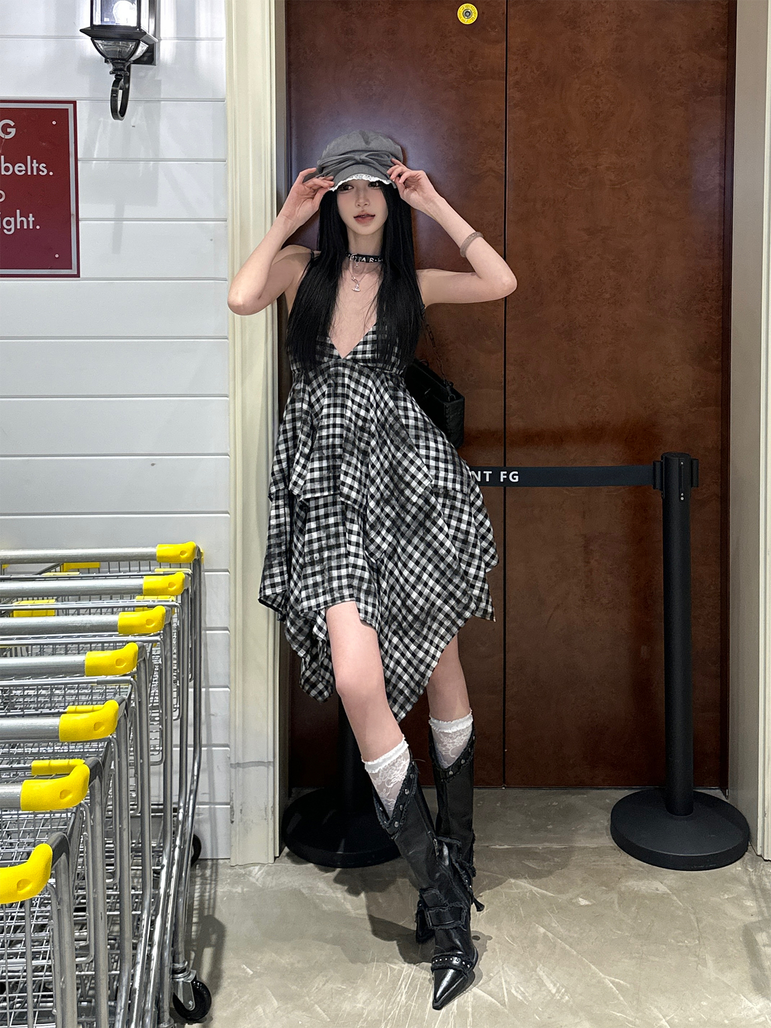 Vintage Irregular Double-Layer Plaid Camisole Dress for Women - Spicy Girl Y2K Inspired Layered Style Vintage Irregular Double-Layer Plaid Camisole Dress for Women - Spicy Girl Y2K Inspired Layered Style