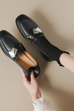 Vintage Italian Chunky-Heeled Square-Toe Slip-On Loafers for Women - Retro Style Footwear