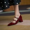 Vintage Italian Genuine Leather Mary Jane Shoes for Women - Chunky High Heels, Square Toe, French Style, Retro Chic