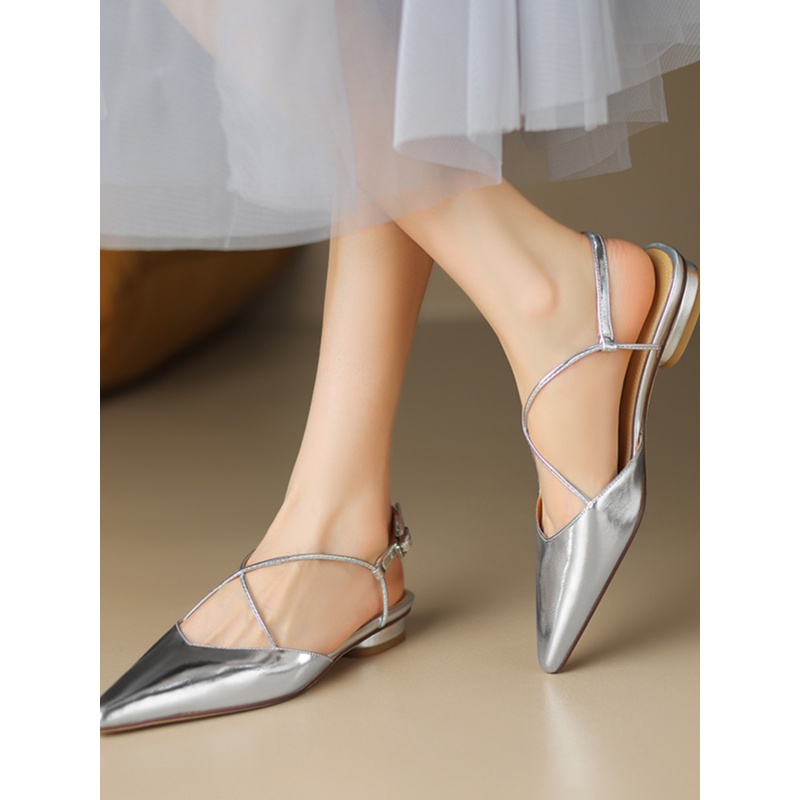 Vintage Italian Leather Mary Jane Flat Sandals for Women, Chunky Heels, Pointed Toe, Retro Style Vintage Italian Leather Mary Jane Flat Sandals for Women, Chunky Heels, Pointed Toe, Retro Style